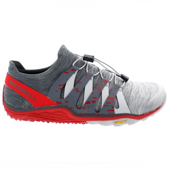 Merrell Mens Bare Access Hyperlock Flex Knit Running Shoes Size 11.5 Gray Red - Picture 1 of 10